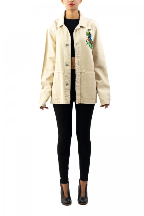 Veste droite écru brodée