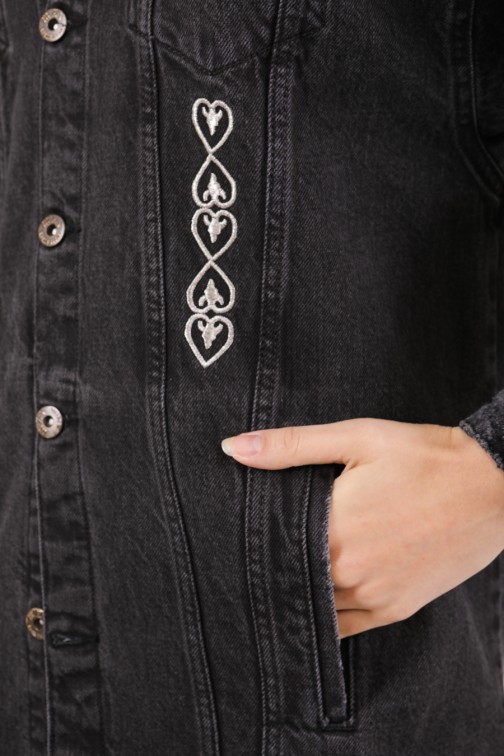 VESTE JEAN NOIRE BRODEE