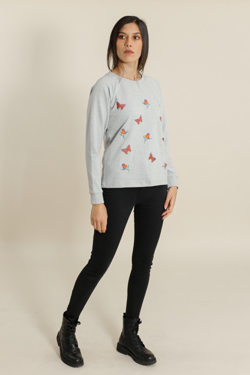 Sweat Papillons Gris