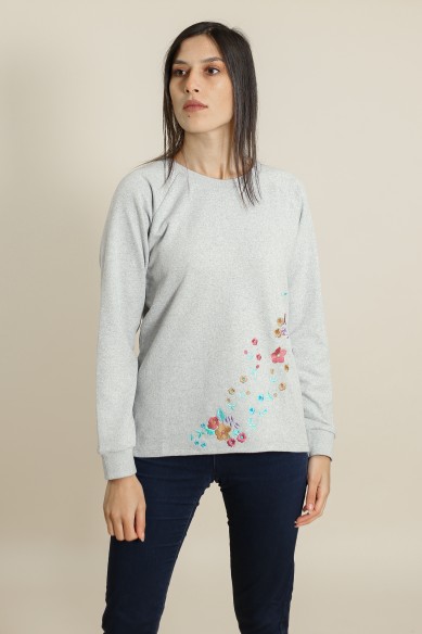 Sweat Fleuri Gris