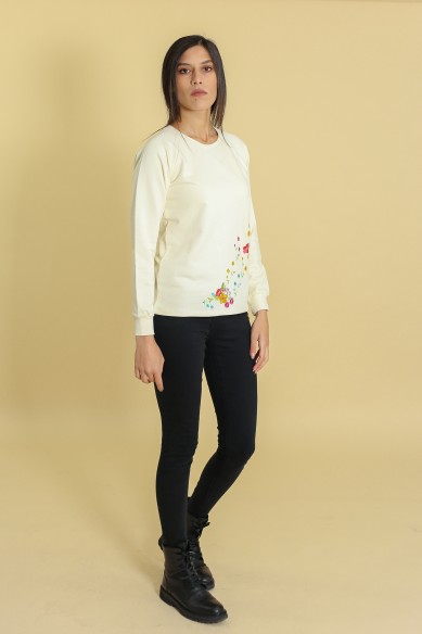 Sweat Fleuri Écru