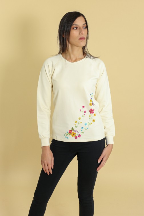 Sweat Fleuri Écru