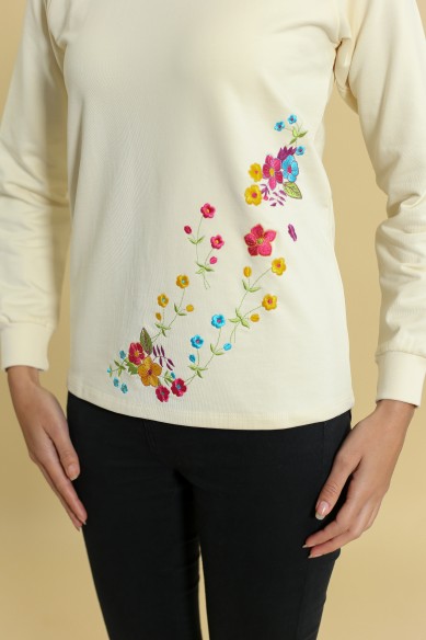 Sweat Fleuri Écru