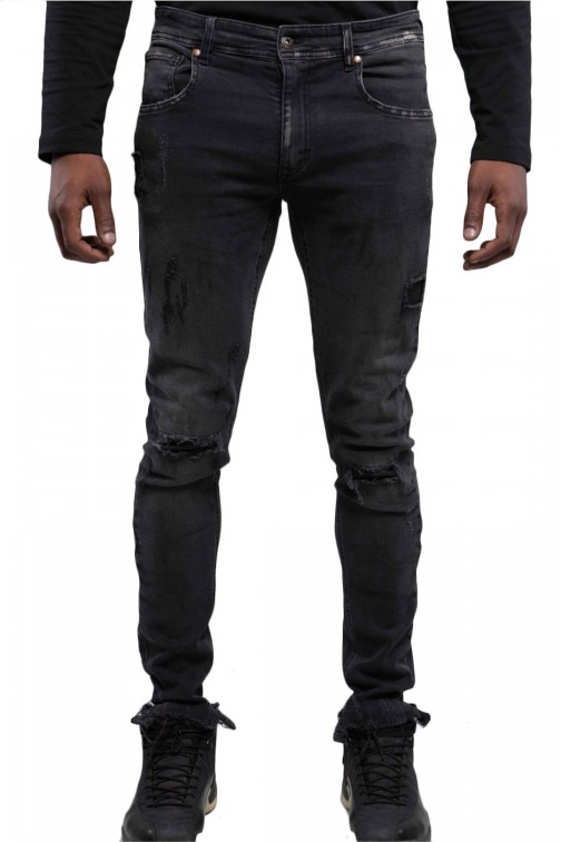 PANTALON JEAN HOMME NOIR DÉLAVÉ