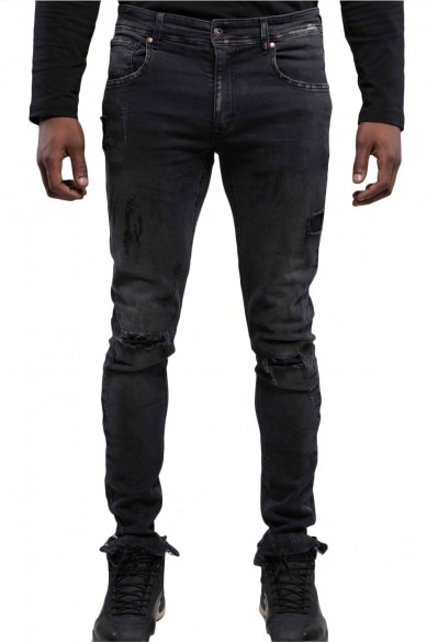 PANTALON JEAN HOMME NOIR DÉLAVÉ