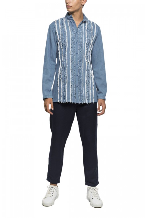 Frayed denim shirt